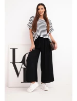 Dámská viskózová souprava s model 21951965 blůzou a širokými kalhotami s gumou černý - K-Fashion