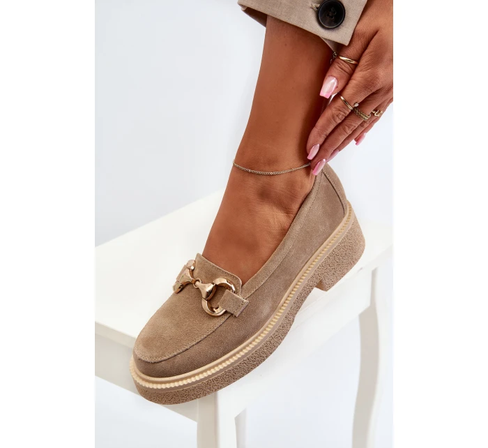 model 21652511 Semišové Dámské Mokasíny S Ozdobou Beige - Zazoo