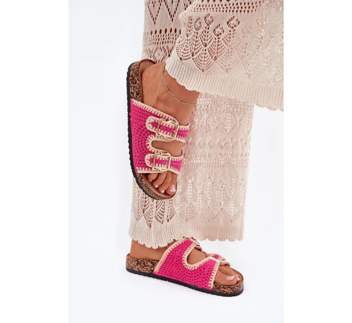 Háčkované Dámské Pantofle Se Zlatými Přezkami Fuchsie Fenira Háčkované Dámské Pantofle Se Zlatými Přezkami Fuchsie Fenira