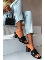 Dámské sandály na podpatku s pásky Eko semišové Černé model 21937775 - Boto