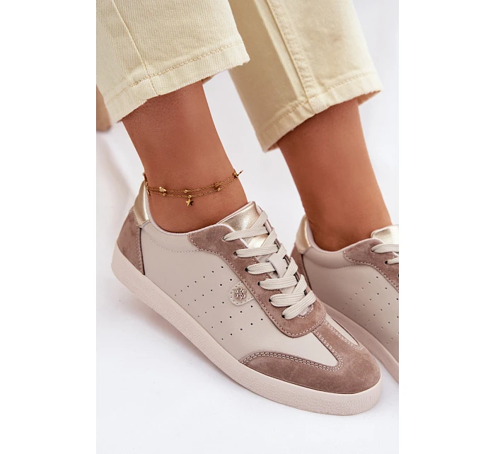 Dámské tenisky z přírodní kůže model 22101249 Béžové - S.Barski Dámské tenisky z přírodní kůže model 22101249 Béžové - S.Barski