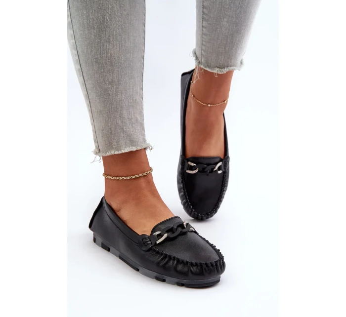 Dámské kožené mokasíny s ozdobou, černá S.Barski