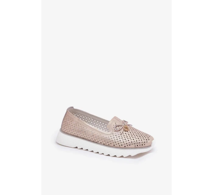 Dámské ažurové polobotky z přírodní kůže – zlaté