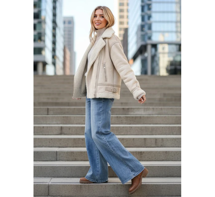 Dámská bunda z ovčí kůže ramones beige Dstreet model 21995333 - FashionStreet