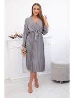 Šaty se svázaným plisovaným lemem šedý Šaty se svázaným plisovaným lemem šedý