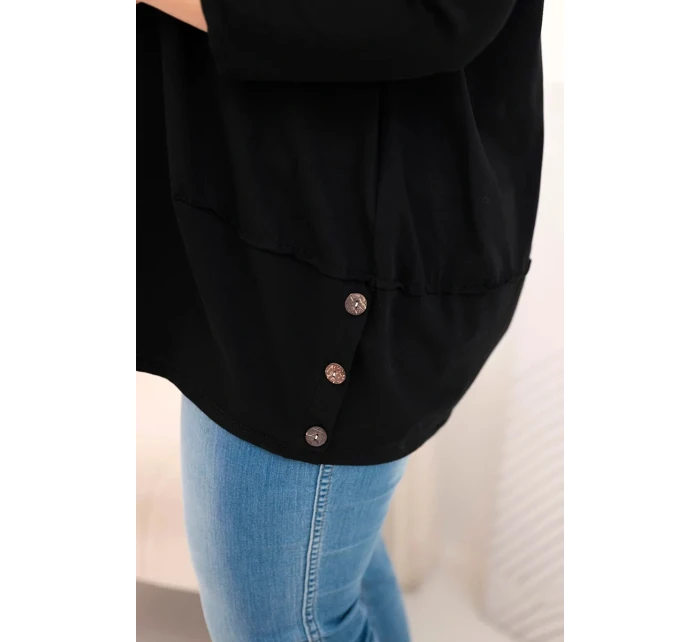 Dámská blůza Plus Size z bavlny s ozdobnými knoflíky a ohrnutými rukávy černá