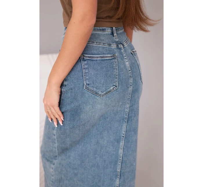 Dámská midi džínová sukně s rozparkem vpředu džínová