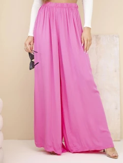 Dámské široké viskózové kalhoty s gumou v pase růžové