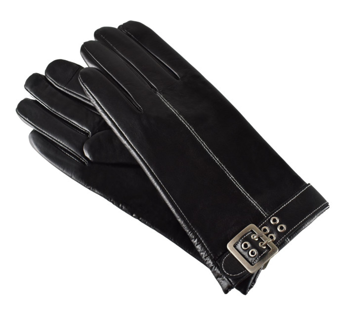 Semiline Dámské kožené antibakteriální rukavice P8210 Black