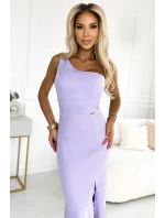 dlouhé šaty s volánem a asymetrickým výstřihem model 21101611 - numoco