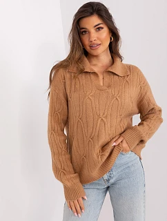 Dámský svetr ve velbloudí barvě s límečkem model 21470513 - Factory Price