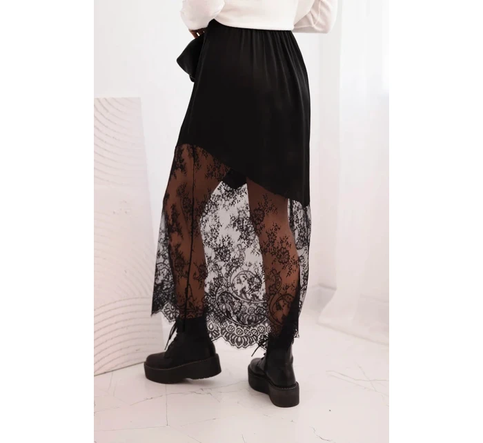Dámská viskózová sukně s krajkou černá