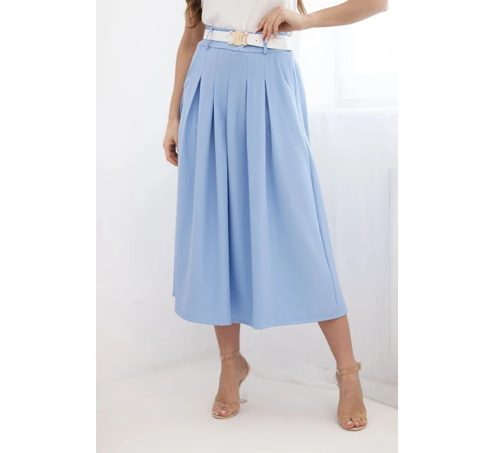 Dámská viskózová sukně s páskem a záhyby modrá