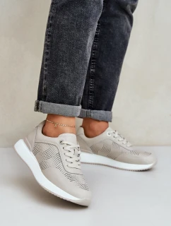 Kožené Sportovní Boty Tenisky Dámské model 21686175 Béžové - S.Barski