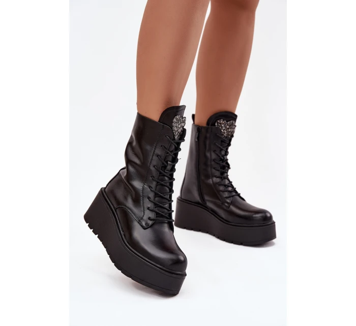 Kožené dámské obuv s ozdobou zateplené černé model 21713770 - Boto Kožené dámské obuv s ozdobou zateplené černé model 21713770 - Boto