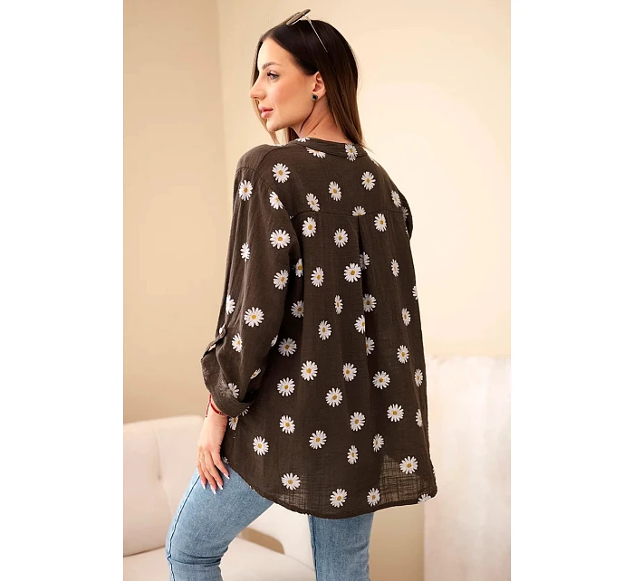 Dámská květinová blůza model 22045083 hnědá - Kesi