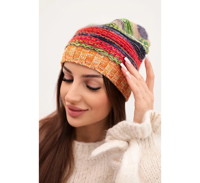 Klobouk s fleecem Krystyna K207 neonově zelený + oranžový