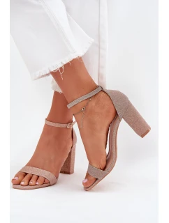 Dámské lesklé sandály na sloupkovém podpatku Kavina – růžové zlato