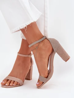 Dámské lesklé sandály na sloupkovém podpatku Kavina – růžové zlato