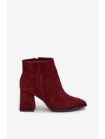 Dámské kotníkové boty z přírodního semiše na sloupkovém podpatku Zazoo – bordové