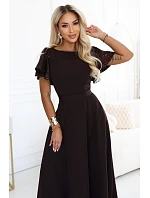 Elegantní se maxi šaty s rukávy – hnědá model 22356547 - numoco Elegantní se maxi šaty s rukávy – hnědá model 22356547 - numoco