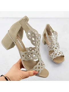 Dámské sandály na podpatku se zirkony v béžové barvě model 22096645 - Rieker