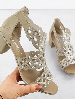 Dámské sandály na podpatku se zirkony v béžové barvě model 22096645 - Rieker