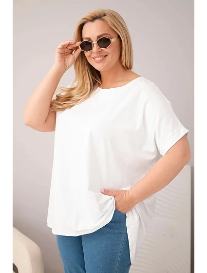 Dámská halenka Plus Size bavlněná s krátkým rukávem bílá Dámská halenka Plus Size bavlněná s krátkým rukávem bílá