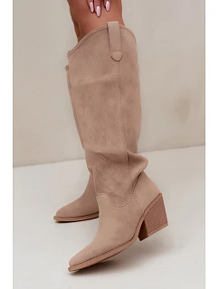 Beige kožené kozačky typu kovbojky Sylvie