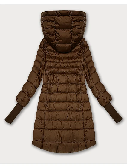 Dámská bunda v karamelové barvě pro přechodné období s stahovacími lemy model 21389956 - FLY MODA Dámská bunda v karamelové barvě pro přechodné období s stahovacími lemy model 21389956 - FLY MODA