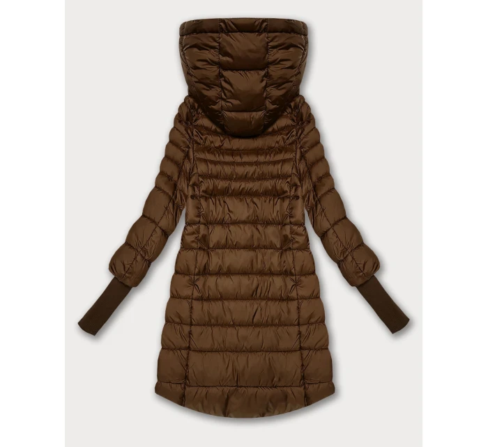 Dámská bunda v karamelové barvě pro přechodné období s úpletovými stahovacími lemy (1828)