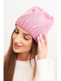 Dámská zimní čepice s vlnou a ozdobou z kamínků model 21783045 světle fialová - K-Fashion