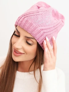 Dámská zimní čepice s vlnou a ozdobou z kamínků K480 světle fialová