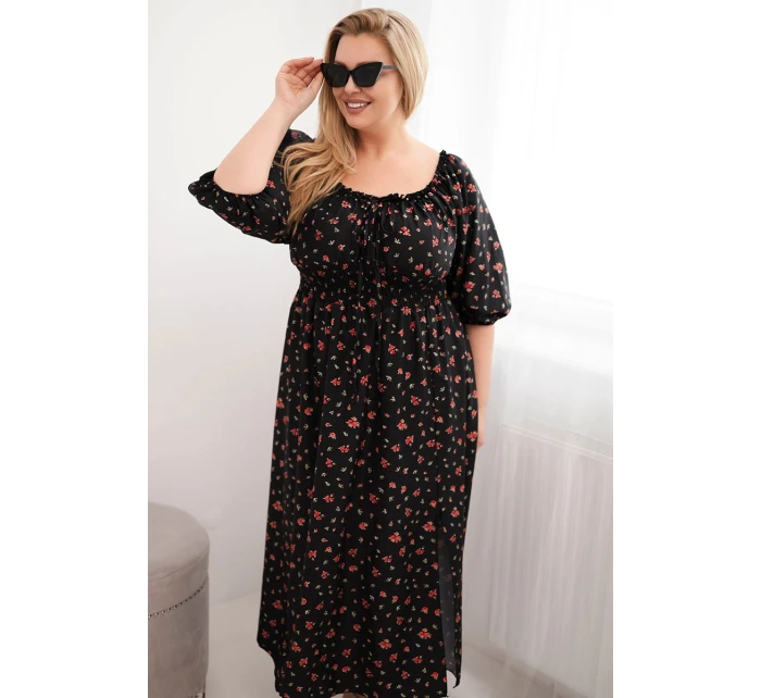 Dámská suknička Plus Size s dekoltem na šňůrky a elastickým pasem černá