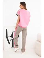 Dámský komplet máslový s oversize mikinou a širokými kalhotami růžový + fango Dámský komplet máslový s oversize mikinou a širokými kalhotami růžový + fango