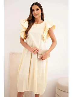 Dámské bavlněné šaty s model 22170757 rukávem žlutá - K-Fashion
