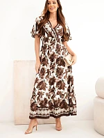 Dámské viskózové zavinovací šaty se vzory hnědá