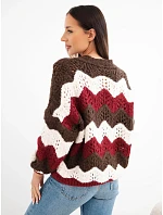 Dámský svetr model 22353115 pruhovaný zapínaný na knoflíky hnědý + bordó - K-Fashion Dámský svetr model 22353115 pruhovaný zapínaný na knoflíky hnědý + bordó - K-Fashion