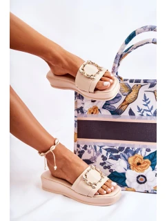 Dámské módní kožené pantofle Béžová Adaline