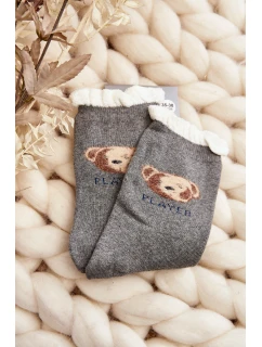 Husté Bavlněné Ponožky S Medvídkem Šedé