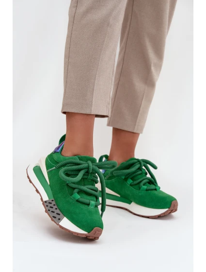 Semišové dámské tenisky na platformě s šněrováním  zelené model 21710412 - Artiker