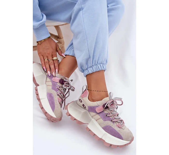 Kožené semišové dámské tenisky model 22095128 fialové - Goe