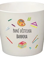 Bílý keramický květináč pro paní učitelku/pana učitele (pomůcky) - malý