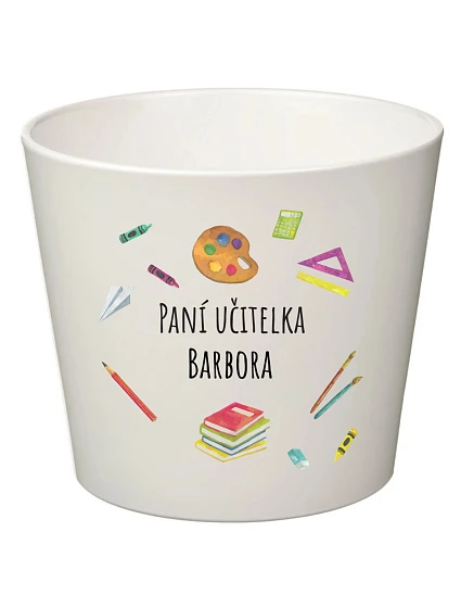 Bílý keramický květináč pro paní učitelku/pana učitele (pomůcky) - malý