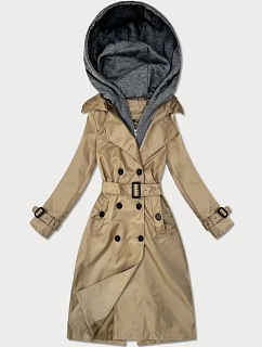 Klasický trenčkot s odnímatelnou kapucí Goodlookin tmavě béžový (T2-2252#-5)