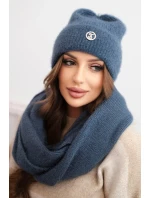 Dámská souprava s čepicí a nákrčníkem z měkké džínové pleteniny jeansový