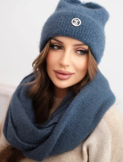 Dámská souprava s čepicí a nákrčníkem z měkké džínové pleteniny jeansový