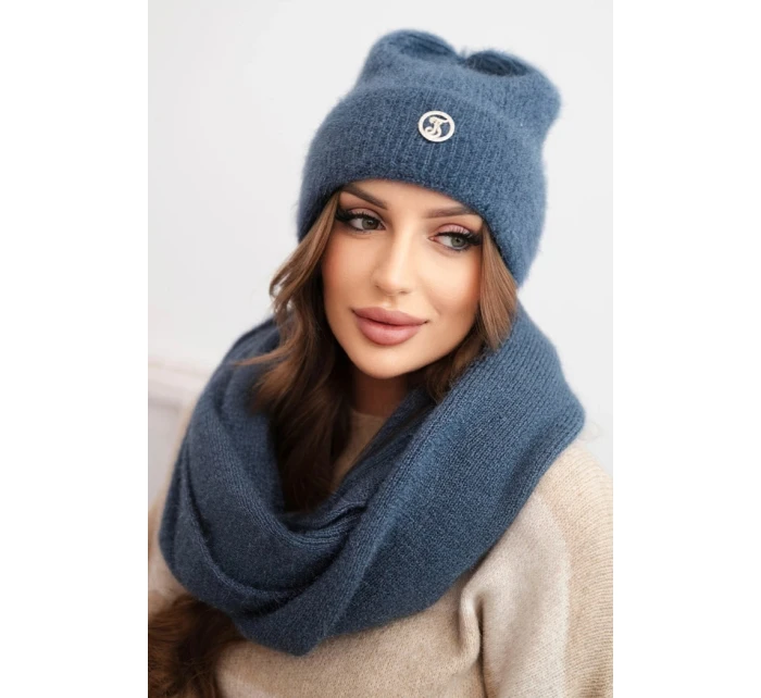 Dámská souprava s čepicí a nákrčníkem z měkké džínové pleteniny jeansový