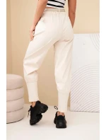 Dámské bavlněné kalhoty s vysokým pasem a páskem béžová