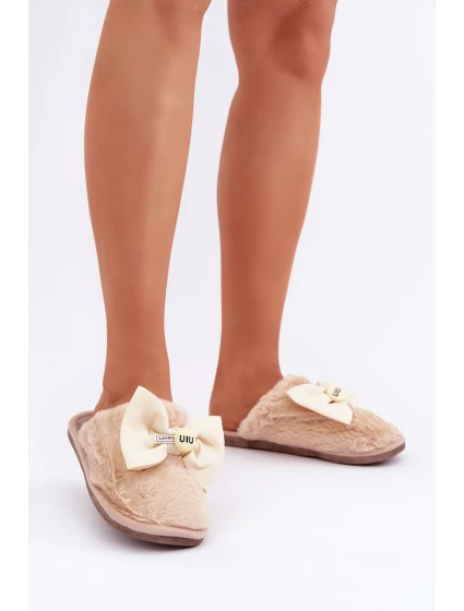 Dámské Pantofle S Kožešinou A Mašlí Béžové model 21681839 - Boto Dámské Pantofle S Kožešinou A Mašlí Béžové model 21681839 - Boto